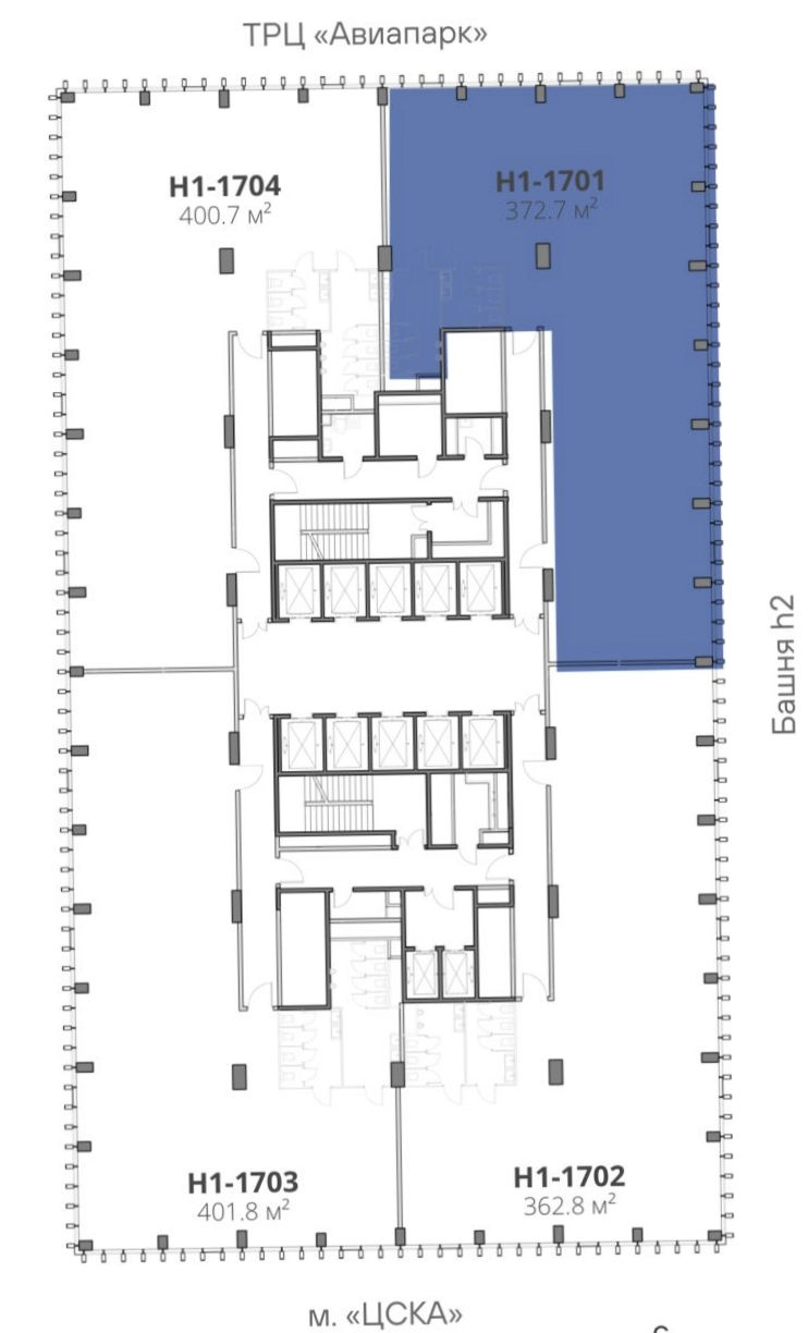 Офис STONE Ходынка 1 площадью 372 квадратных метров