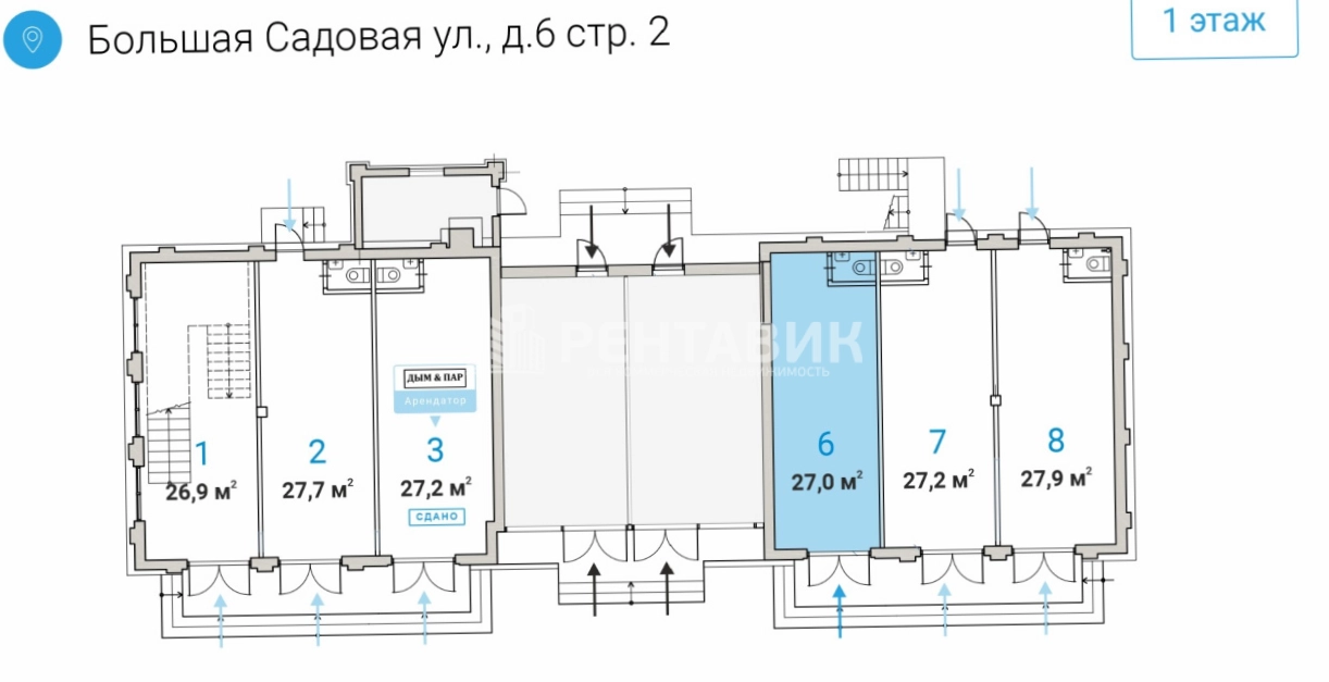 Торговая площадь Большая Садовая, 6с2 площадью 54 квадратных метров
