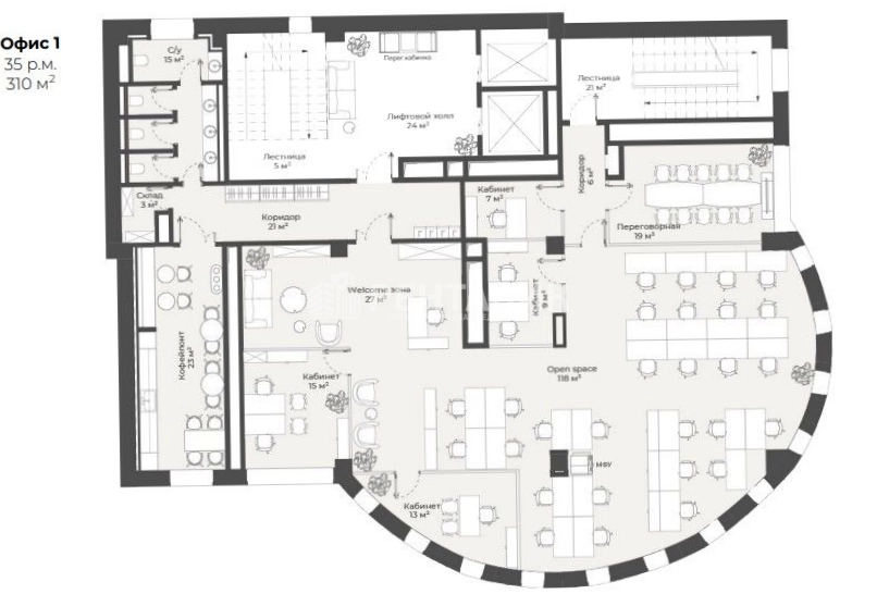 Офис Композиторская 17 площадью 431 квадратных метров